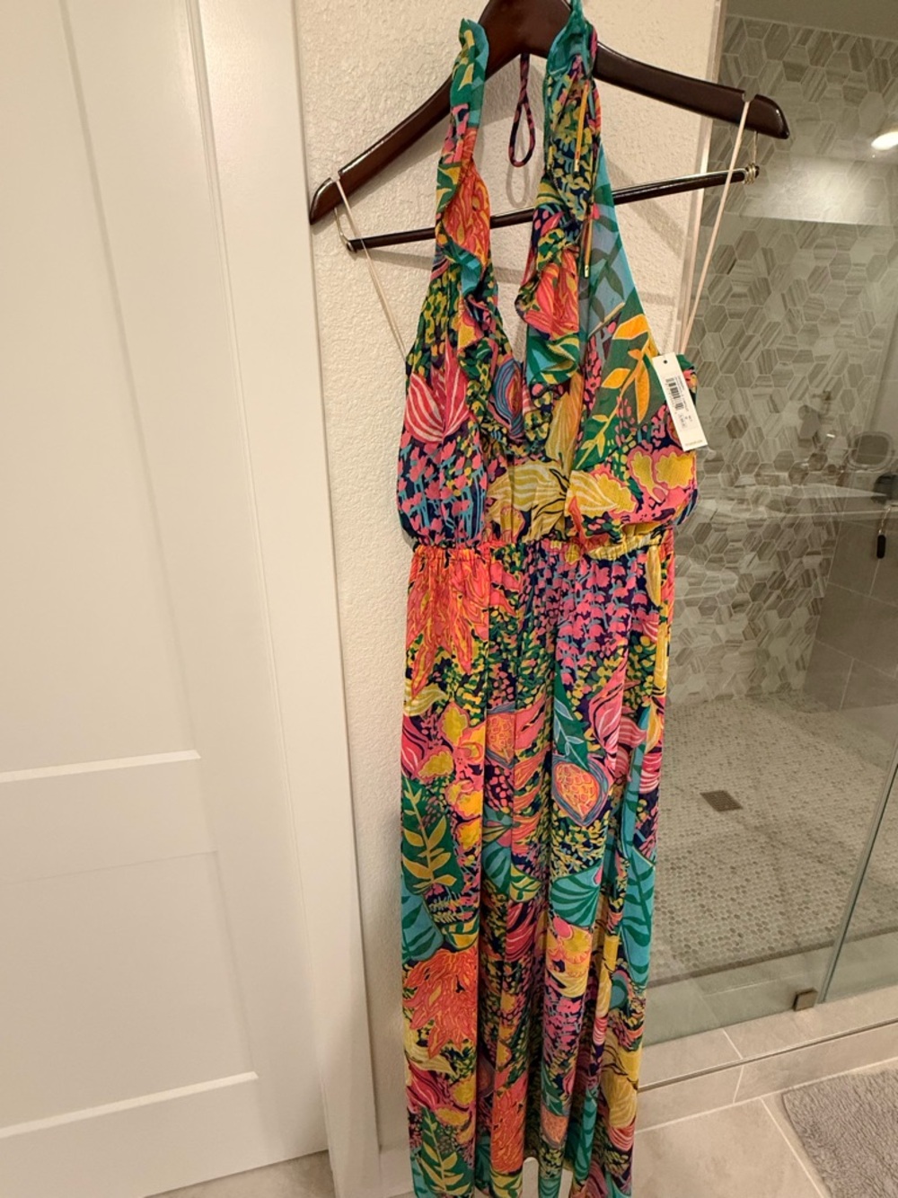 Trina Turk Tropical Halter Wide-Leg Jumpsuit - Multicolor NWT Size M - Picture 7 of 8